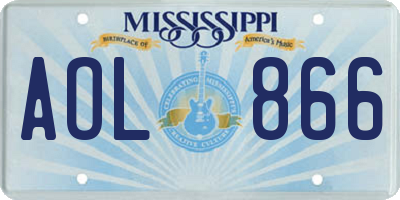 MS license plate AOL866