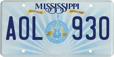 MS license plate AOL930