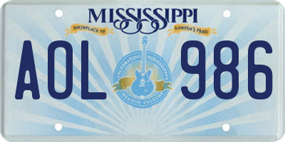 MS license plate AOL986
