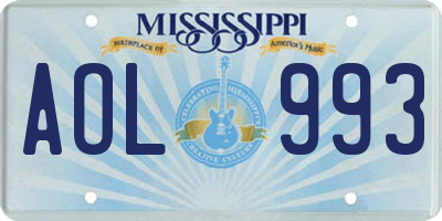 MS license plate AOL993