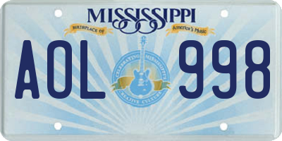 MS license plate AOL998
