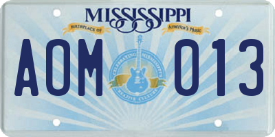 MS license plate AOM013