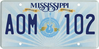 MS license plate AOM102