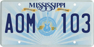 MS license plate AOM103