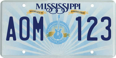 MS license plate AOM123