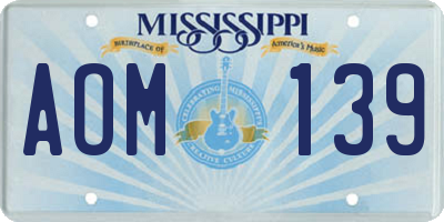 MS license plate AOM139