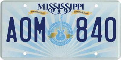 MS license plate AOM840