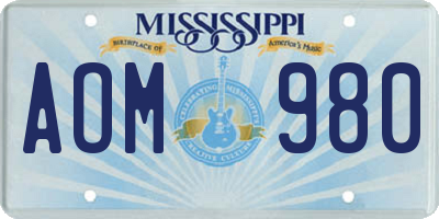 MS license plate AOM980