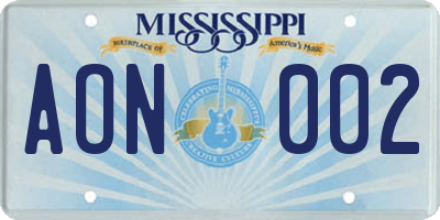 MS license plate AON002