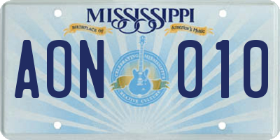 MS license plate AON010