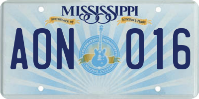 MS license plate AON016