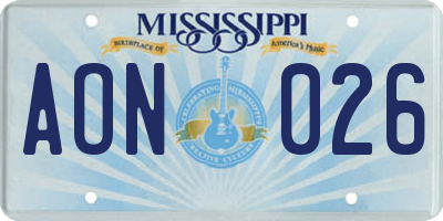 MS license plate AON026