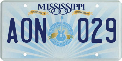 MS license plate AON029