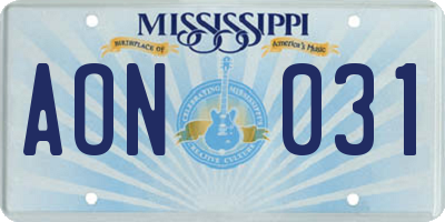 MS license plate AON031