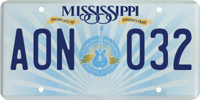 MS license plate AON032