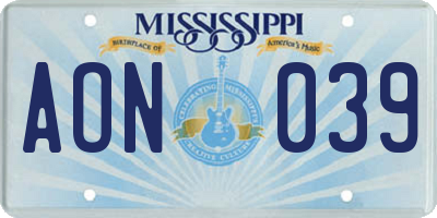 MS license plate AON039