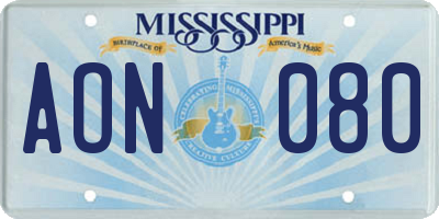 MS license plate AON080