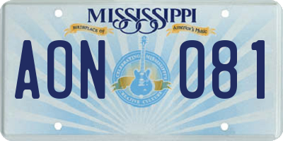MS license plate AON081