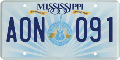 MS license plate AON091