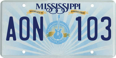 MS license plate AON103