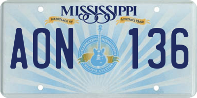 MS license plate AON136