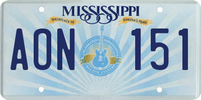 MS license plate AON151