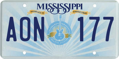 MS license plate AON177