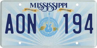 MS license plate AON194
