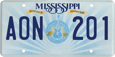 MS license plate AON201