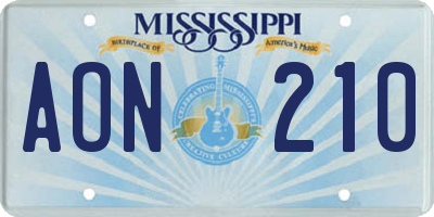 MS license plate AON210