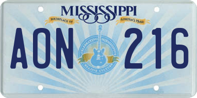 MS license plate AON216