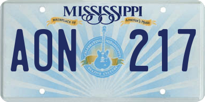 MS license plate AON217