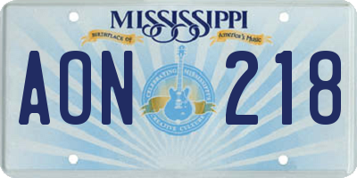 MS license plate AON218