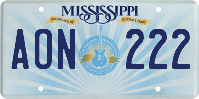 MS license plate AON222