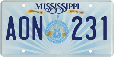 MS license plate AON231