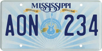 MS license plate AON234