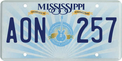 MS license plate AON257