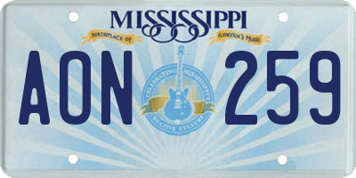 MS license plate AON259