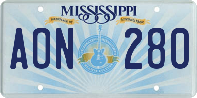 MS license plate AON280