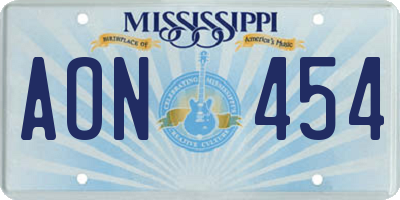 MS license plate AON454