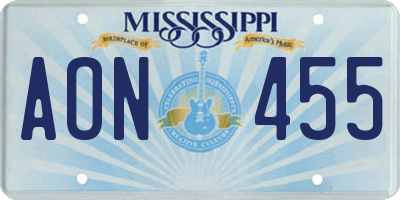 MS license plate AON455