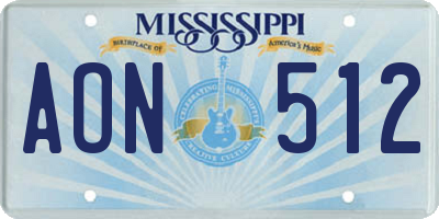 MS license plate AON512