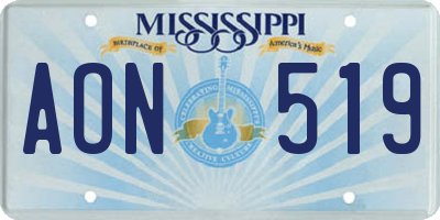MS license plate AON519