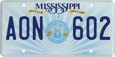 MS license plate AON602