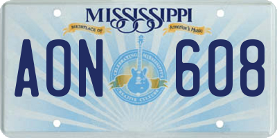 MS license plate AON608