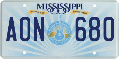 MS license plate AON680