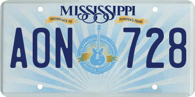 MS license plate AON728