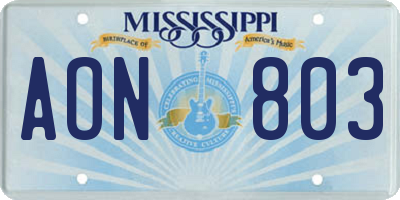 MS license plate AON803