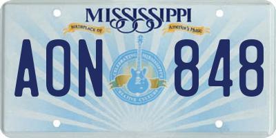 MS license plate AON848