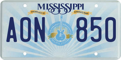 MS license plate AON850